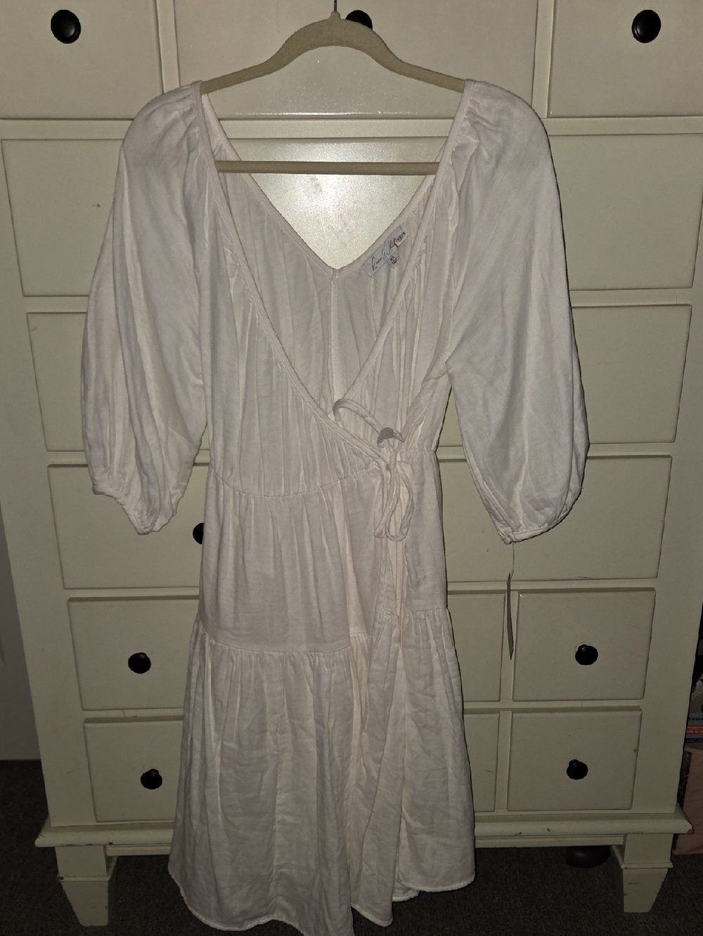White Puff Sleeve Wrap Dress